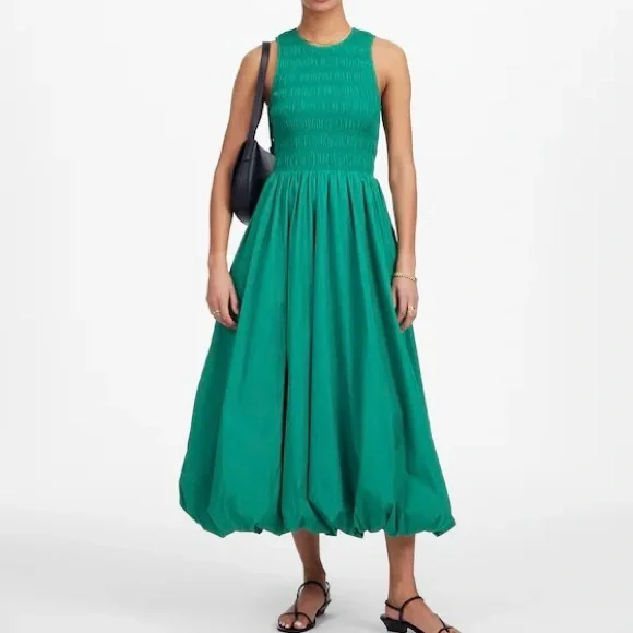 Madewell Melody Bubble Hem Smocked Midi Dress in Verdant Green Poplin |XL| NWT - Picture 15 of 15
